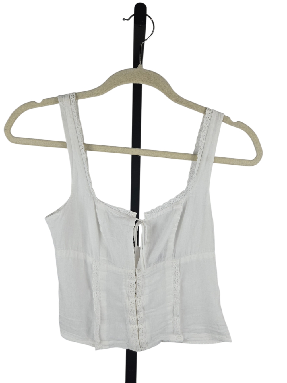White Fox Eyelet Lace Cropped Tank Top White 100% Cotton Size XXS